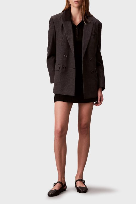 Calvin Klein Jakarlı Pamuklu Fitted Fit Mini Polo Yaka LV044D208GUB1 Bayan Elbise LV044D208G UB1 SİYAH - Calvin Klein (1)