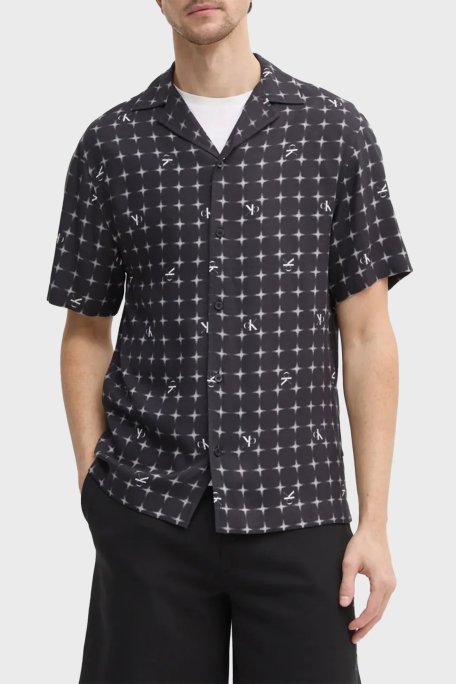 Calvin Klein Jakarlı Regular Fit Kısa Kollu KM0KM011480GO Erkek Gömlek KM0KM01148 0GO SİYAH - Calvin Klein