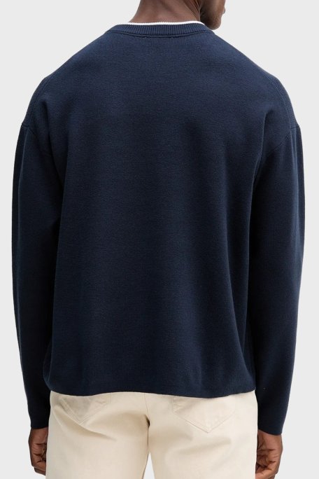 Calvin Klein Kabartmalı Logolu Regular Fit Sıfır Yaka LV04RD300GCEF Erkek Kazak LV04RD300G CEF LACİVERT - Calvin Klein (1)