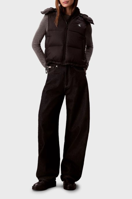 Calvin Klein Kapitoneli Boxy Fit Kapüşonlu Şişme LV047D500GUB1 Bayan Yelek LV047D500G UB1 SİYAH - Calvin Klein (1)