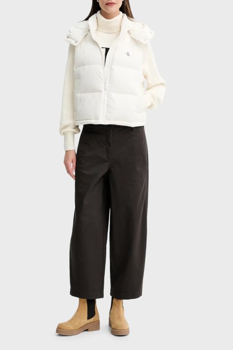 Calvin Klein Kapitoneli Boxy Fit Kapüşonlu Şişme LV047D500GVDV Bayan Yelek LV047D500G VDV BEYAZ - Calvin Klein (1)