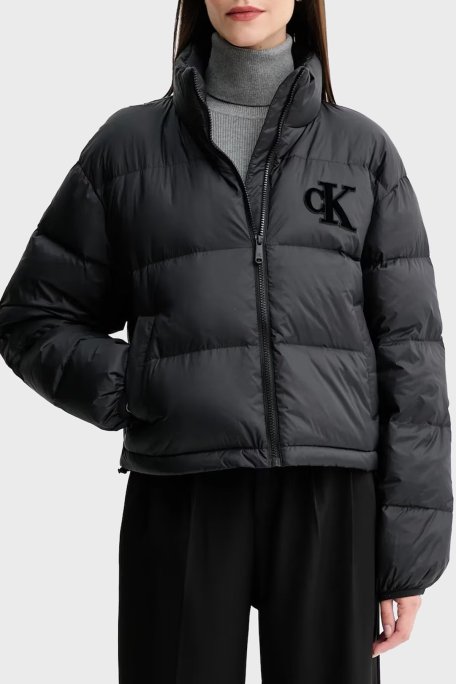 Calvin Klein Kapitoneli Logolu Boxy Fit Dik Yaka Şişme LV047D503GUB1 Bayan Ceket LV047D503G UB1 SİYAH - Calvin Klein