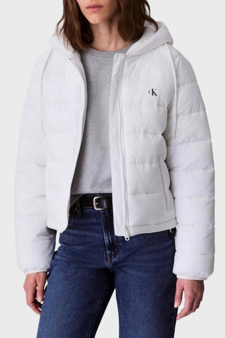 Calvin Klein Kapitoneli Logolu Regular Fit Kapüşonlu Şişme LV047C521GHW6 Bayan Mont LV047C521G HW6 BEYAZ - Calvin Klein
