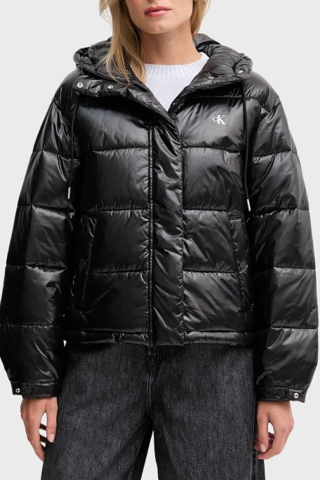 Calvin Klein Kapitoneli Loose Fit Kapüşonlu Parlak Şişme LV047D505GUB1 Bayan Mont LV047D505G UB1 SİYAH - Calvin Klein