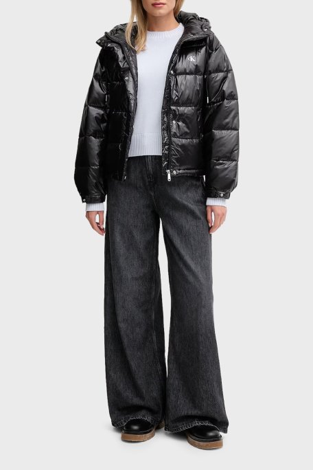 Calvin Klein Kapitoneli Loose Fit Kapüşonlu Parlak Şişme LV047D505GUB1 Bayan Mont LV047D505G UB1 SİYAH - Calvin Klein (1)