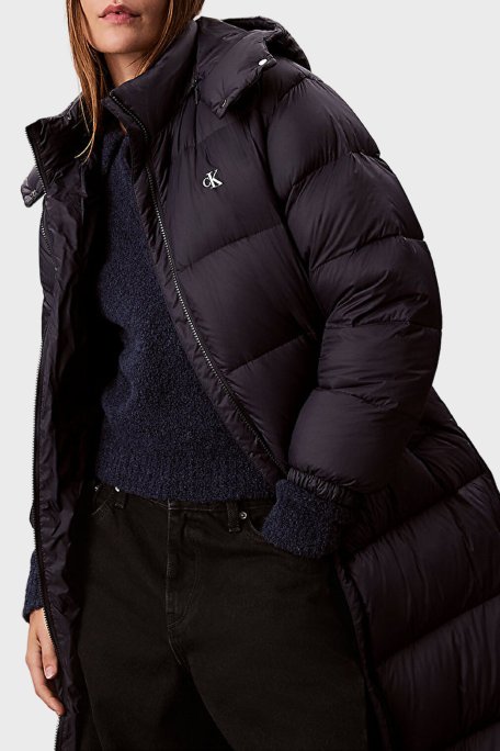 Calvin Klein Kapitoneli Regular Fit Kapüşonlu Kemerli Uzun Şişme LV047D508GUB1 Bayan Mont LV047D508G UB1 SİYAH - Calvin Klein