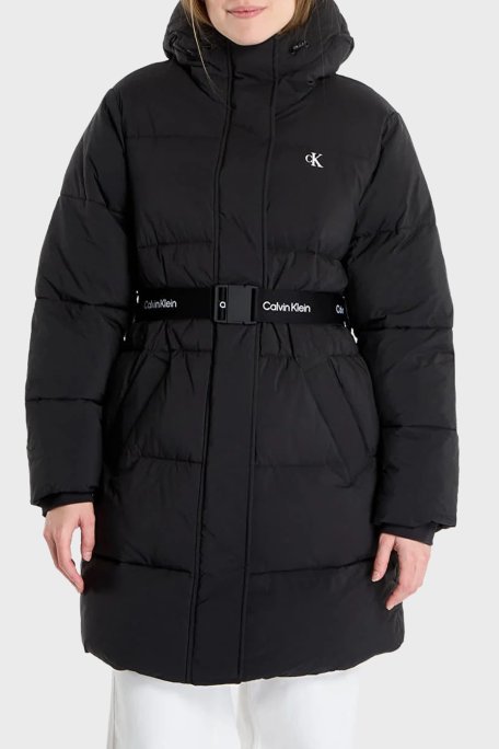 Calvin Klein Kapitoneli Regular Fit Kapüşonlu Kemerli Uzun Şişme LV047D508GUB1 Bayan Mont LV047D508G UB1 SİYAH - Calvin Klein