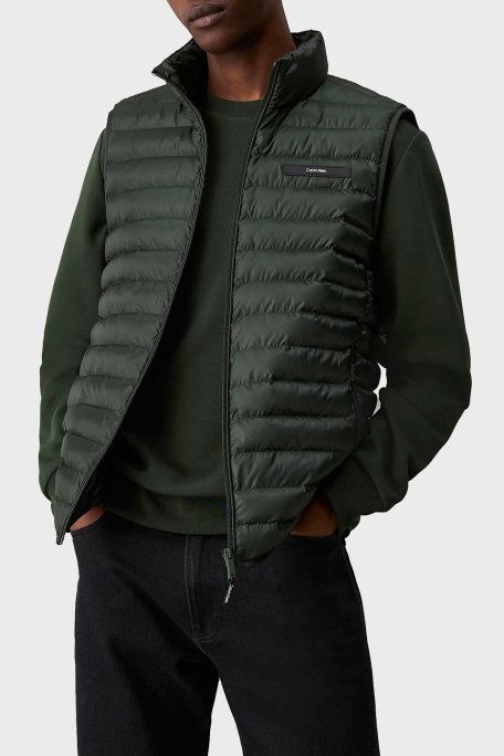 Calvin Klein Kapitoneli Regular Fit Su İtici Dik Yaka Şişme K10K113470M14 Erkek Yelek K10K113470 M14 YEŞİL - Calvin Klein