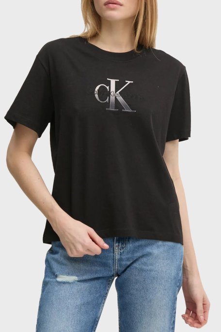 Calvin Klein Logo Baskılı Pamuklu Relaxed Fit Bisiklet Yaka J20J224798BEH Bayan T Shirt J20J224798 BEH SİYAH - Calvin Klein