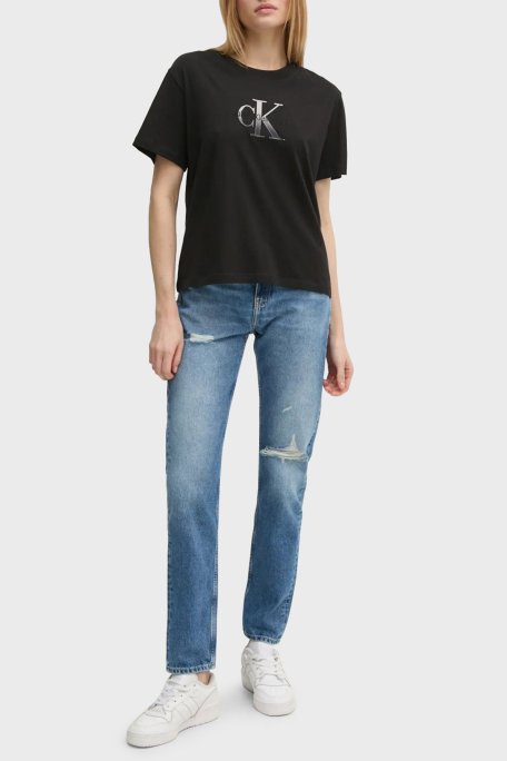 Calvin Klein Logo Baskılı Pamuklu Relaxed Fit Bisiklet Yaka J20J224798BEH Bayan T Shirt J20J224798 BEH SİYAH - Calvin Klein (1)