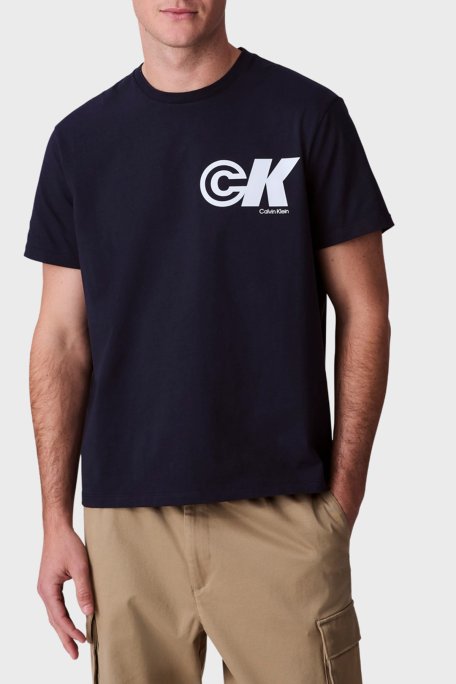 Calvin Klein Logo Baskılı Pamuklu Relaxed Fit Bisiklet Yaka LV04RC835GCEF Erkek T Shirt LV04RC835G CEF LACİVERT - Calvin Klein