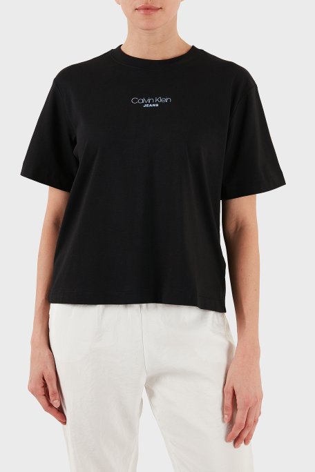 Calvin Klein Logolu % 100 Pamuk Boxy Fit Bisiklet Yaka LV047C858GUB1 Bayan T Shirt LV047C858G UB1 SİYAH - Calvin Klein