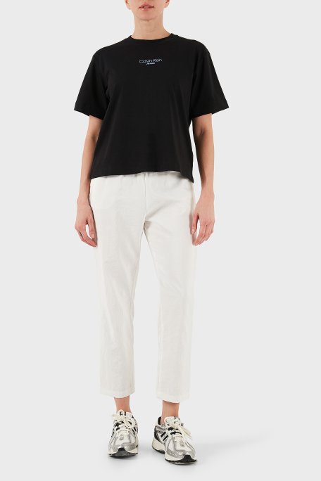 Calvin Klein Logolu % 100 Pamuk Boxy Fit Bisiklet Yaka LV047C858GUB1 Bayan T Shirt LV047C858G UB1 SİYAH - Calvin Klein (1)