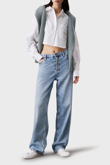 Calvin Klein Logolu % 100 Pamuk Regular Fit Crop J20J225078YAF Bayan Gömlek J20J225078 YAF BEYAZ - Calvin Klein (1)