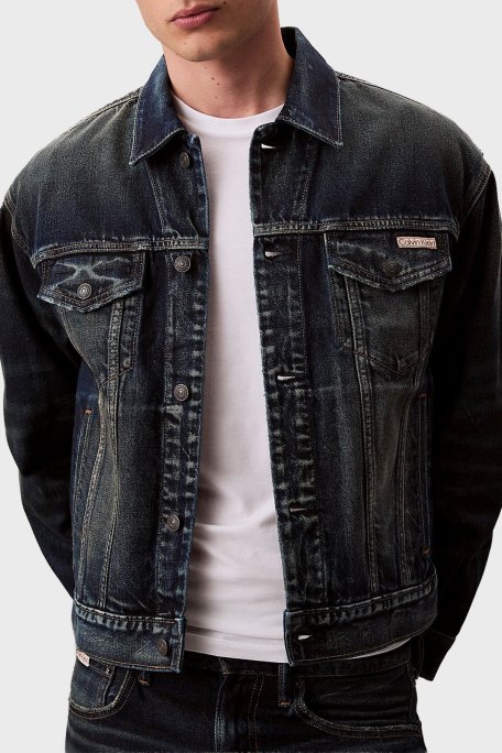 Calvin Klein Logolu % 100 Pamuk Relaxed Fit LV04RD741GZYC Erkek Kot Ceket LV04RD741G ZYC LACİVERT - Calvin Klein