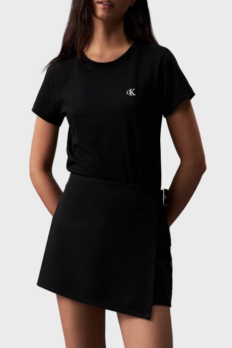 Calvin Klein Logolu % 100 Pamuk Slim Fit Bisiklet Yaka J20J212883BAE Bayan T Shirt J20J212883 BAE SİYAH - Calvin Klein