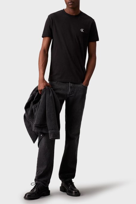 Calvin Klein Logolu % 100 Pamuk Slim Fit Bisiklet Yaka J30J314544BAE Erkek T Shirt J30J314544 BAE SİYAH - Calvin Klein (1)