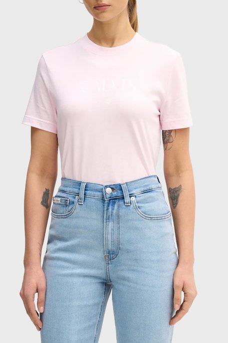 Calvin Klein Logolu % 100 Pamuk Slim Fit Bisiklet Yaka LV047E813GTN9 Bayan T Shirt LV047E813G TN9 PEMBE - Calvin Klein