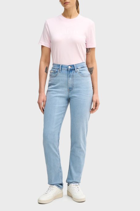 Calvin Klein Logolu % 100 Pamuk Slim Fit Bisiklet Yaka LV047E813GTN9 Bayan T Shirt LV047E813G TN9 PEMBE - Calvin Klein (1)