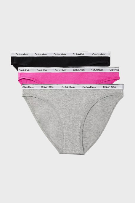 Calvin Klein Logolu 3 Pack LV00QD5207FQN Bayan Külot LV00QD5207 FQN Siyah-Gri-Pembe - Calvin Klein
