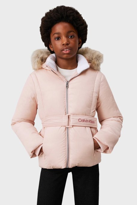 Calvin Klein Logolu Ayarlanabilir Kemerli Şişme IG0IG02685TER Çocuk Mont IG0IG02685 TER PUDRA - Calvin Klein