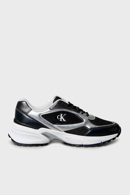 Calvin Klein Logolu Bağcıklı Sneaker YM0YM0140201L Erkek Ayakkabı YM0YM01402 01L SİYAH-GÜMÜŞ - Calvin Klein