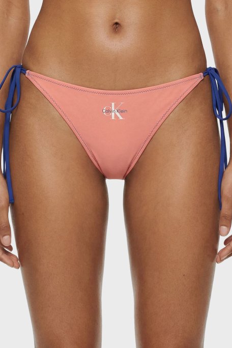Calvin Klein Logolu Bağlama Detaylı LV00Q61215TJ2 Bayan Bikini Altı LV00Q61215 TJ2 PUDRA - Calvin Klein