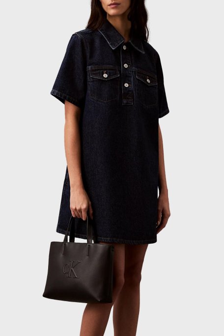 US Calvin Klein Logolu Çıkarılabilir Askılı Tote LV04K3111GUB1 Bayan Çanta LV04K3111G UB1 SİYAH - Calvin Klein (1)