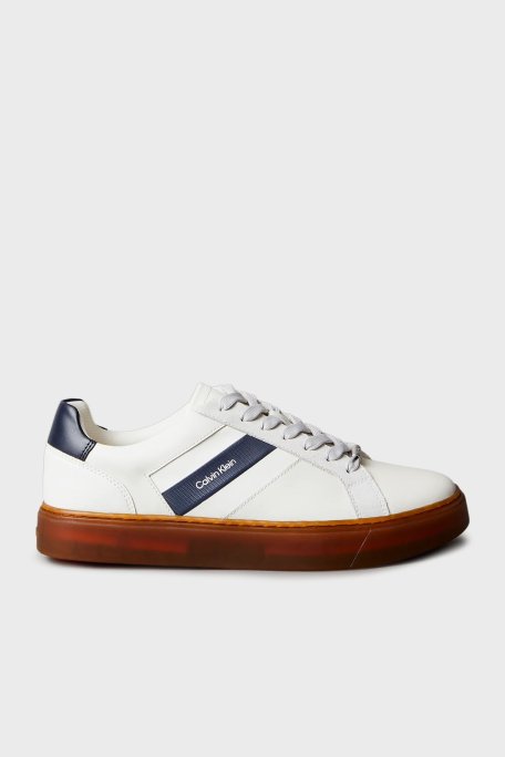 Calvin Klein Logolu Deri Bağcıklı Sneaker YM0YM014480GI Erkek Ayakkabı YM0YM01448 0GI BEYAZ - Calvin Klein
