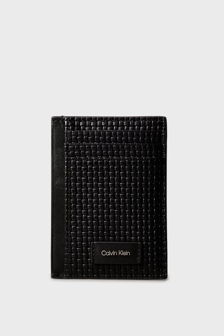 Calvin Klein Logolu Deri Kartlık LV04D1126GUB1 Erkek Cüzdan LV04D1126G UB1 SİYAH - Calvin Klein