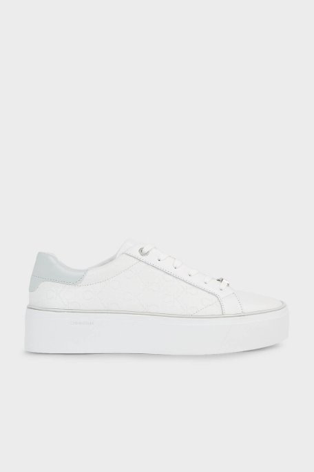 Calvin Klein Logolu Deri Platform Sneaker HW0HW018700K9 Bayan Ayakkabı HW0HW01870 0K9 BEYAZ-GRİ - Calvin Klein