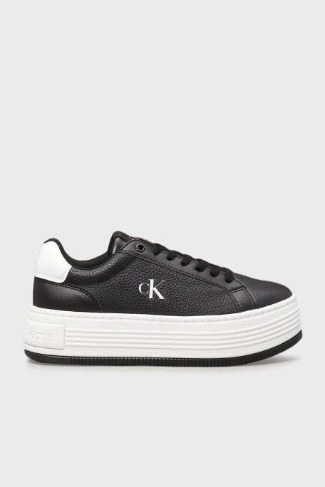 Calvin Klein Logolu Deri Platform Sneaker YW0YW017660GM Bayan Ayakkabı YW0YW01766 0GM SİYAH-BEYAZ - Calvin Klein