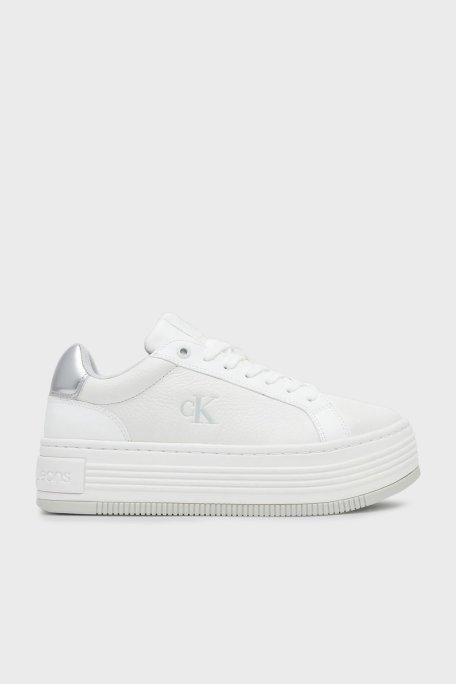 Calvin Klein Logolu Deri Platform Sneaker YW0YW017660LI Bayan Ayakkabı YW0YW01766 0LI BEYAZ-GÜMÜŞ - Calvin Klein