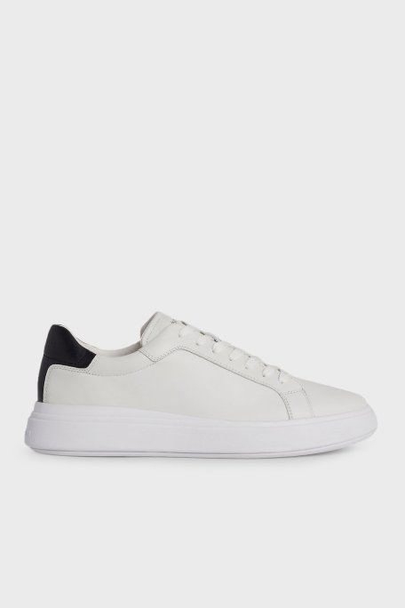 Calvin Klein Logolu Deri Sneaker HM0HM010160K9 Erkek Ayakkabı HM0HM01016 0K9 BEYAZ-SİYAH - Calvin Klein