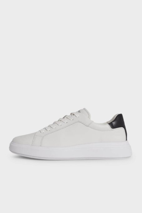 Calvin Klein Logolu Deri Sneaker HM0HM010160K9 Erkek Ayakkabı HM0HM01016 0K9 BEYAZ-SİYAH - Calvin Klein (1)