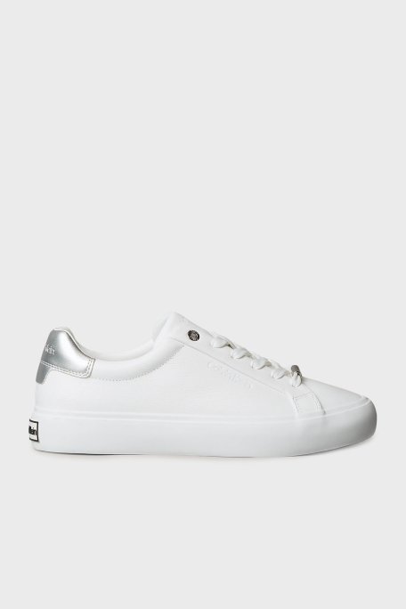 Calvin Klein Logolu Deri Sneaker HW0HW026780LC Bayan Ayakkabı HW0HW02678 0LC BEYAZ-GÜMÜŞ - Calvin Klein