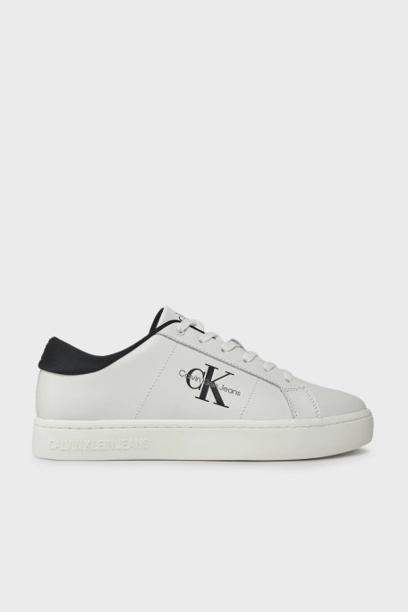 Calvin Klein Logolu Deri Sneaker YM0YM0086401W Erkek Ayakkabı YM0YM00864 01W BEYAZ-SİYAH - Calvin Klein