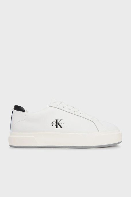 Calvin Klein Logolu Deri Sneaker YM0YM0146001W Erkek Ayakkabı YM0YM01460 01W BEYAZ-SİYAH - Calvin Klein