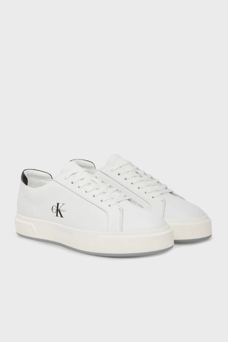 Calvin Klein Logolu Deri Sneaker YM0YM0146001W Erkek Ayakkabı YM0YM01460 01W BEYAZ-SİYAH - Calvin Klein (1)
