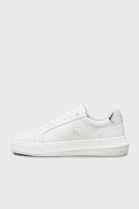 Calvin Klein Logolu Deri Sneaker YW0YW017690LI Bayan Ayakkabı YW0YW01769 0LI BEYAZ-GÜMÜŞ - Calvin Klein (1)