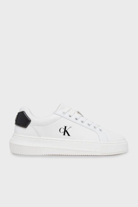 Calvin Klein Logolu Deri Sneaker YW0YW0184601W Bayan Ayakkabı YW0YW01846 01W BEYAZ-SİYAH - Calvin Klein