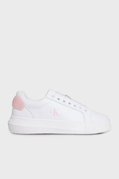 Calvin Klein Logolu Deri Sneaker YW0YW018460LD Bayan Ayakkabı YW0YW01846 0LD BEYAZ-PEMBE - Calvin Klein