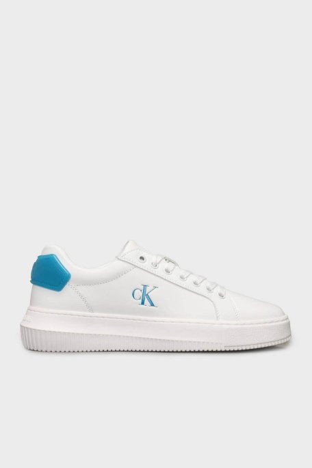 Calvin Klein Logolu Deri Sneaker YW0YW018460LE Bayan Ayakkabı YW0YW01846 0LE BEYAZ-MAVİ - Calvin Klein