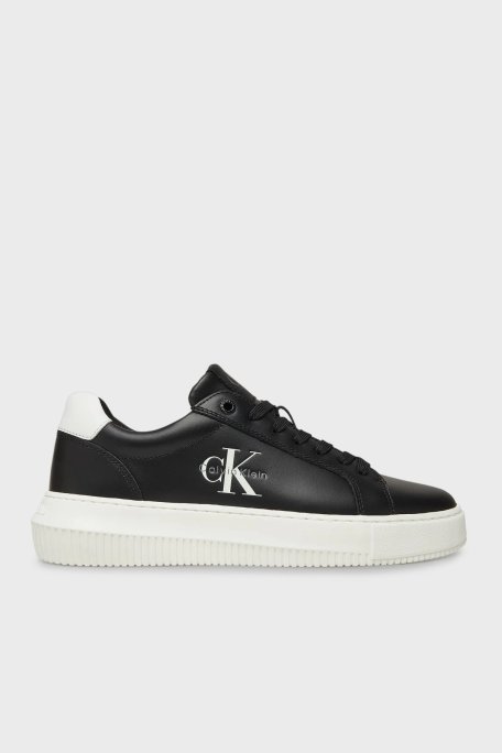 Calvin Klein Logolu Deri Sneaker YW0YW018720GM Bayan Ayakkabı YW0YW01872 0GM SİYAH-BEYAZ - Calvin Klein