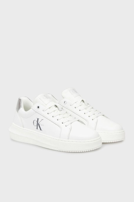 Calvin Klein Logolu Deri Sneaker YW0YW0187602R Bayan Ayakkabı YW0YW01876 02R BEYAZ-GÜMÜŞ - Calvin Klein (1)