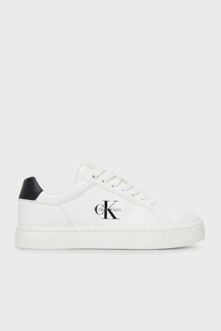 Calvin Klein Logolu Deri Sneaker YW0YW0190201W Bayan Ayakkabı YW0YW01902 01W BEYAZ-SİYAH - Calvin Klein