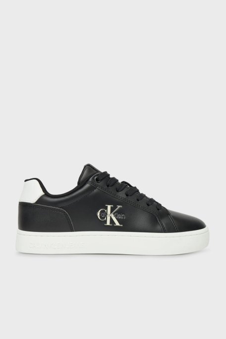 Calvin Klein Logolu Deri Sneaker YW0YW019020GM Bayan Ayakkabı YW0YW01902 0GM SİYAH-BEYAZ - Calvin Klein