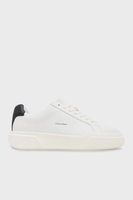 Calvin Klein Logolu Deri Sneaker YW0YW0194701W Bayan Ayakkabı YW0YW01947 01W BEYAZ-SİYAH - Calvin Klein