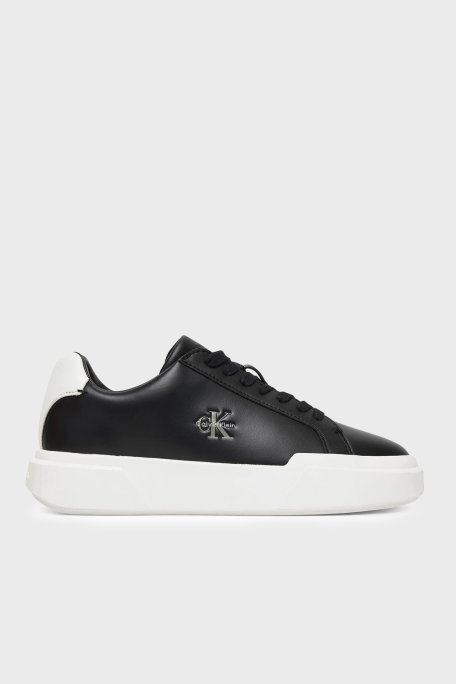 Calvin Klein Logolu Deri Sneaker YW0YW0194706W Kadın Ayakkabı YW0YW01947 06W SİYAH - Calvin Klein