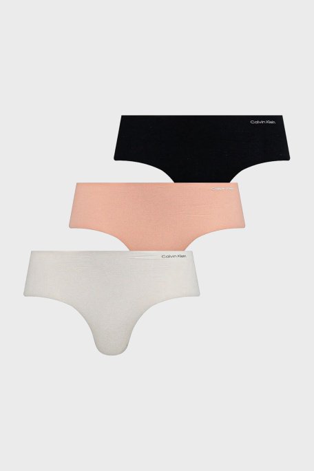 Calvin Klein Logolu Dikişsiz 3 Pack 000QD3559EWAM Bayan Külot 000QD3559E WAM Siyah-Beyaz-Pudra - Calvin Klein